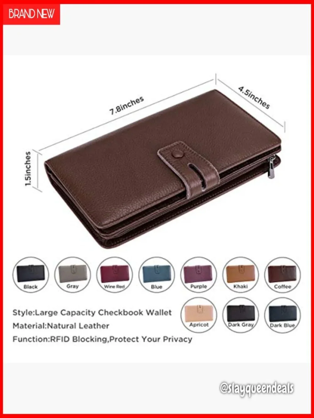 Large Capacity RFID Blocking Leather Wallet with Checkbook Holder